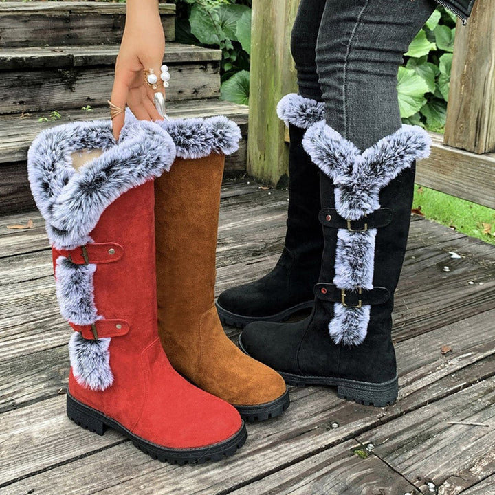 Fiona | Plush Fur-Trimmed Buckle Knee High Boots