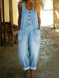 Nora | Relaxed Sleeveless Denim Overalls with Rolled Hems