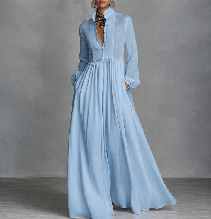 Clara | Tailored Stand-Collar Long-Sleeved Shirt Dress