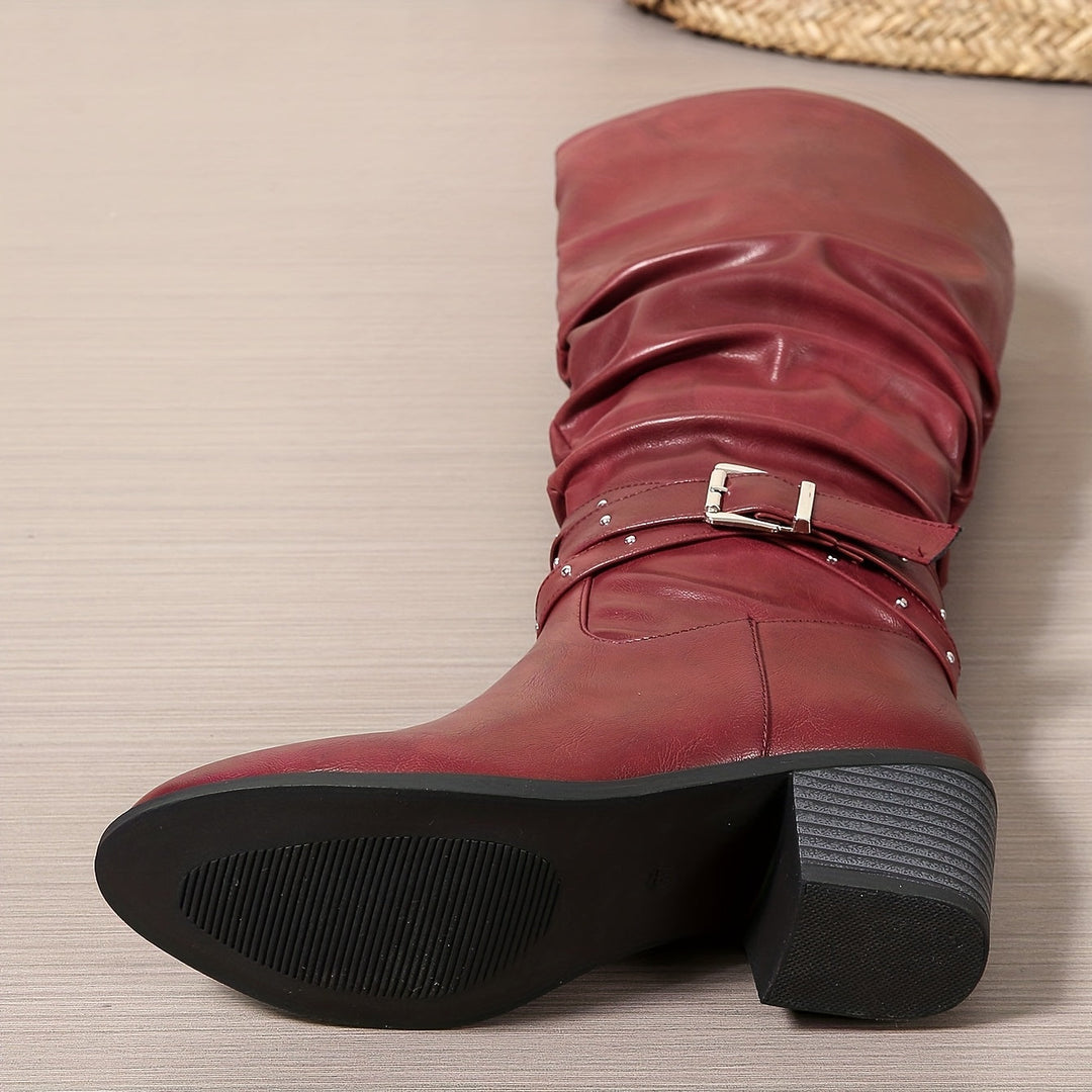 Beatrice | Studded Buckle Slouchy Knee High Boots