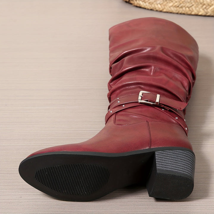 Beatrice | Studded Buckle Slouchy Knee High Boots
