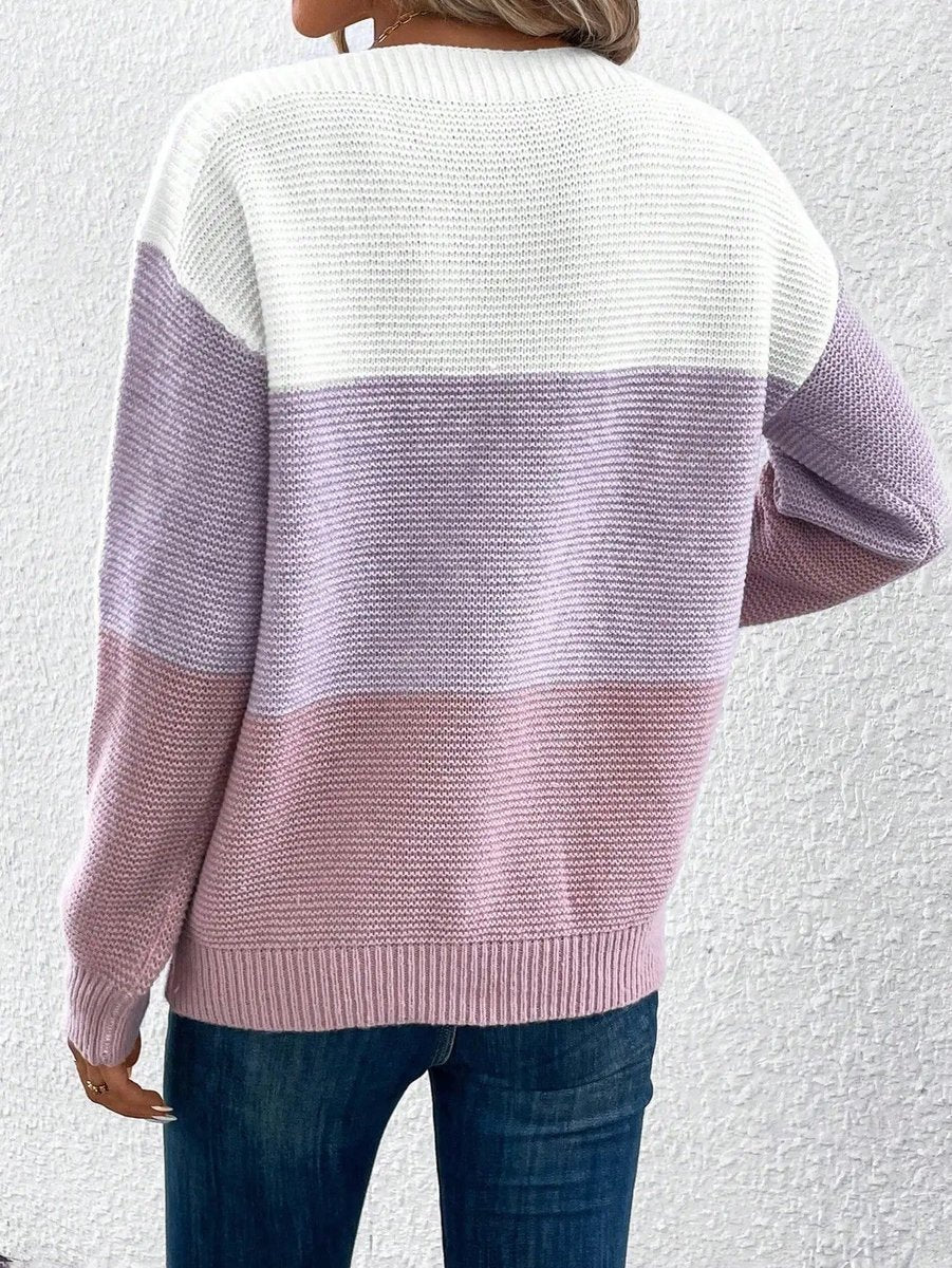 Frieda | Knitted Sweater – Stylish Color Block Design for Women