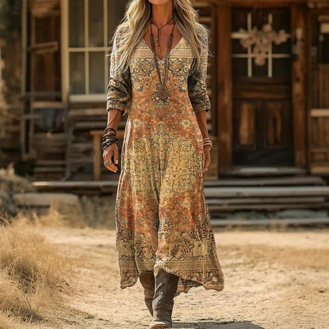 Seraphina | Effortless Boho Printed Long-Sleeved Maxi Dress