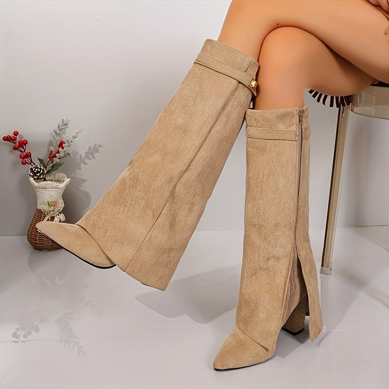 Rosalie | Kniehohe Stiefel für Damen in Wildlederoptik mit spitzer Zehenpartie