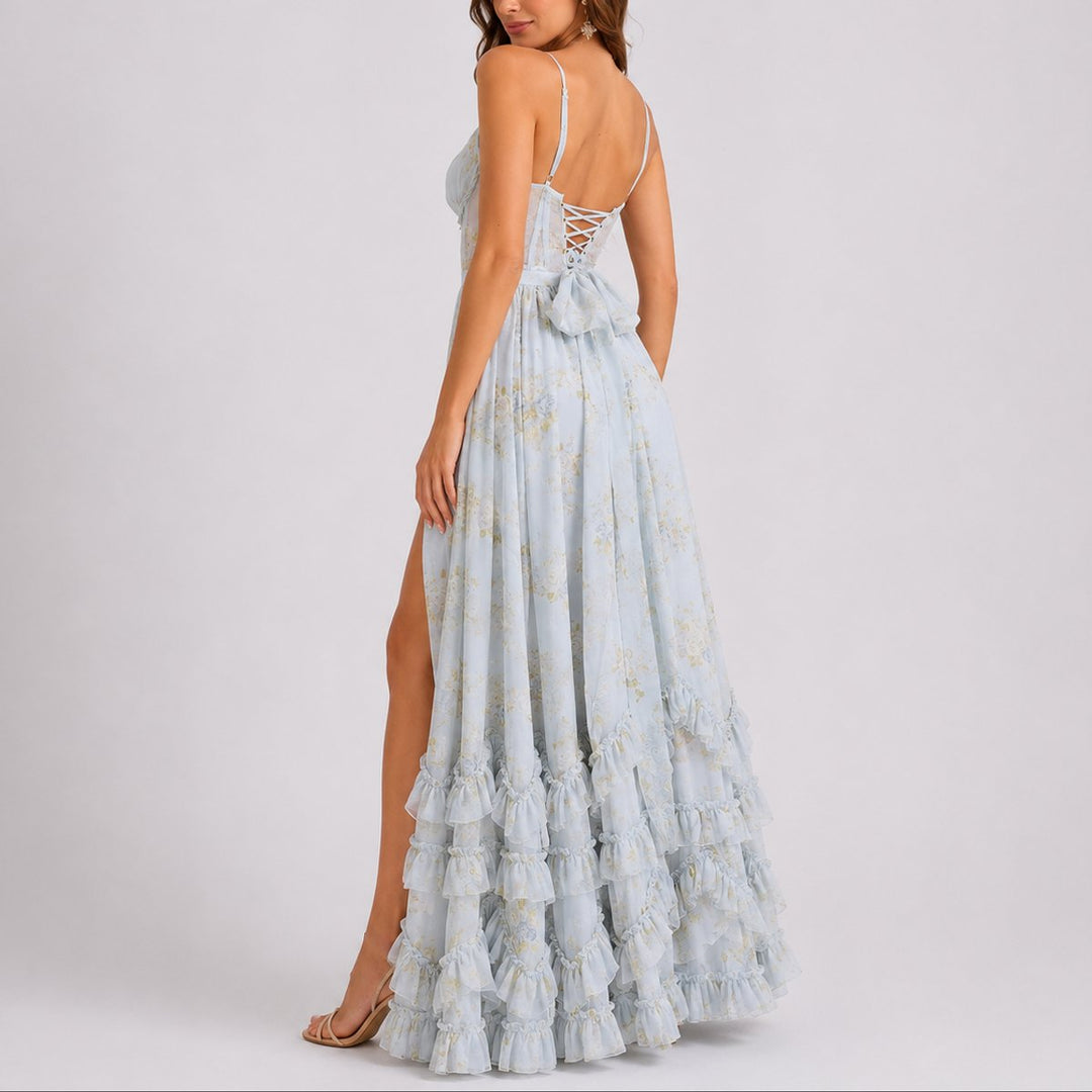 Charlotte | Stilvolles florales Maxikleid mit Korsett für Herbsthochzeiten