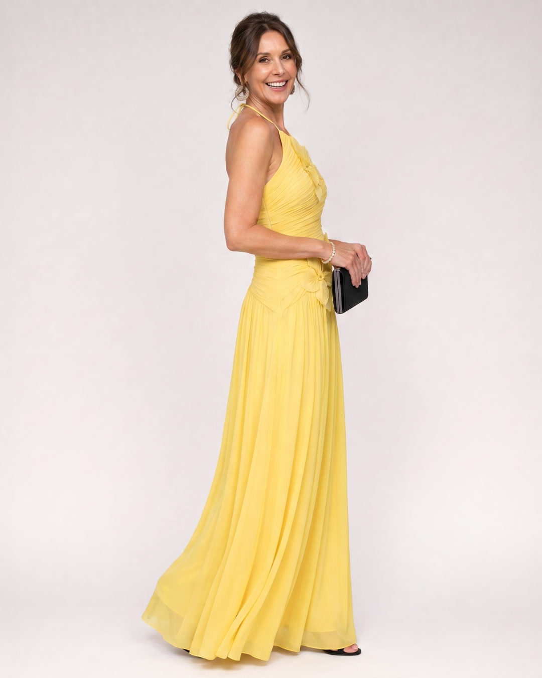 Stephene | Pleated Halter Neck Maxi Dress with Floral Detail