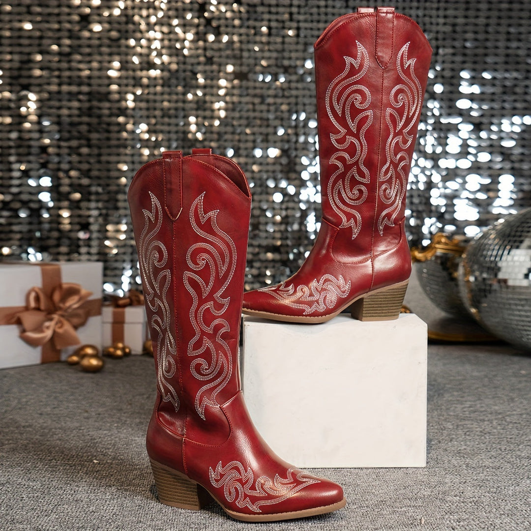 Freya | Klassische Cowboystiefel mit weitem Schaft und Westernstickerei