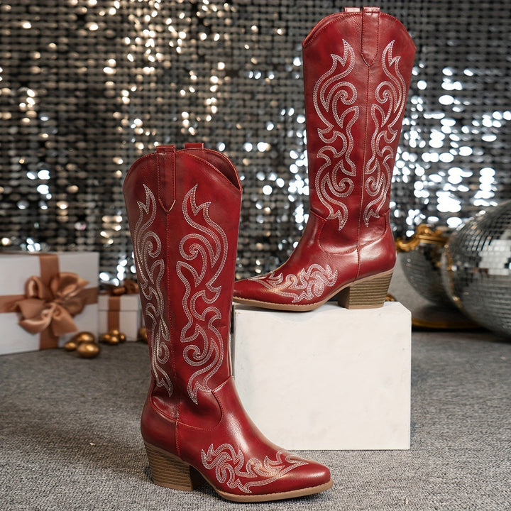 Freya | Klassische Cowboystiefel mit weitem Schaft und Westernstickerei