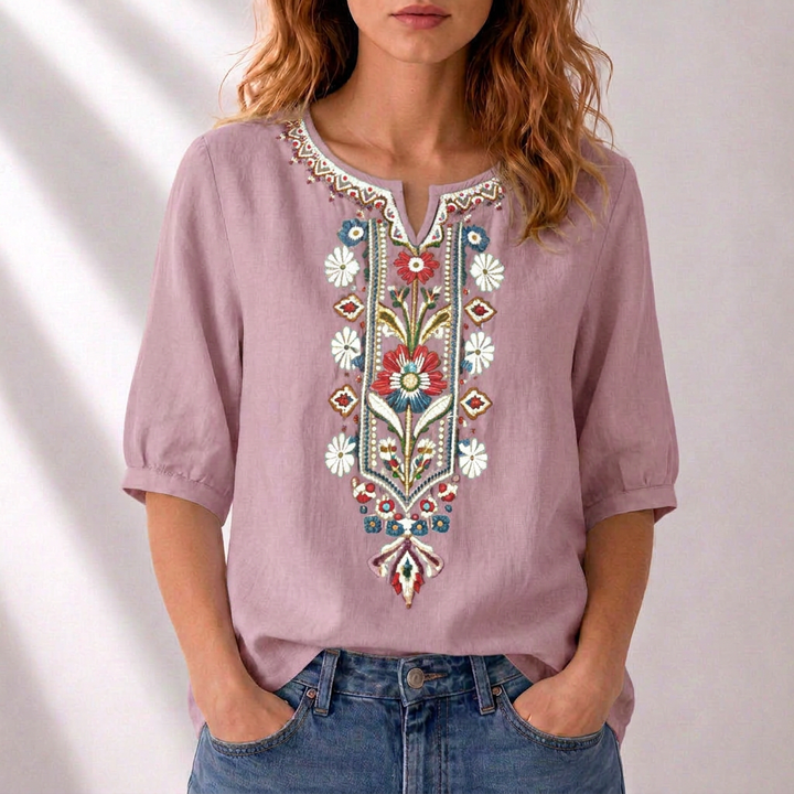 Lucia | Floral Embroidered Blouse – Elegant Casual Style for Women