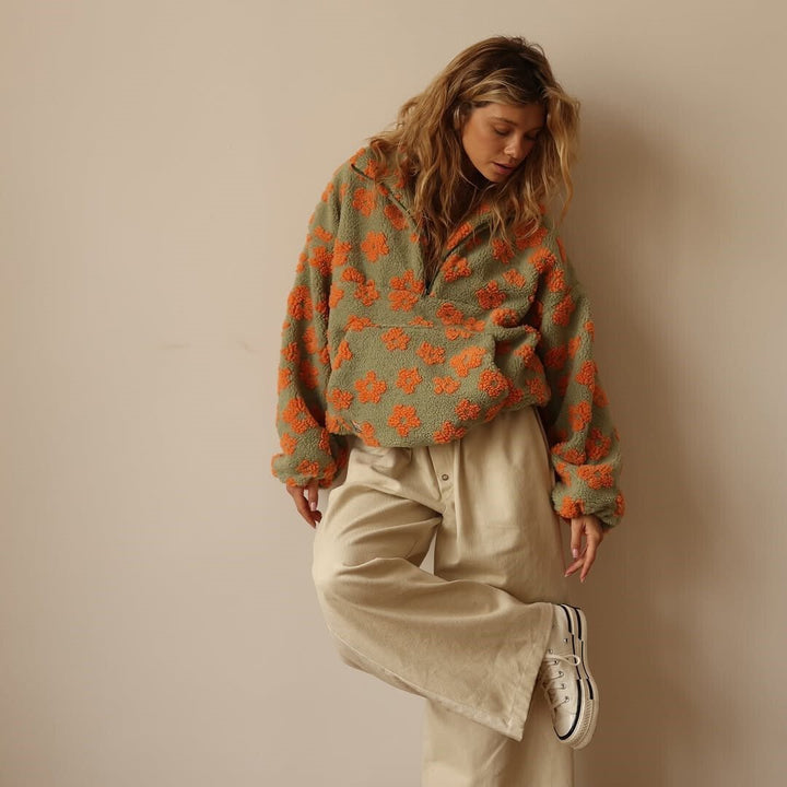 Lily | Cozy Oversized Floral Teddy Fleece Sweater
