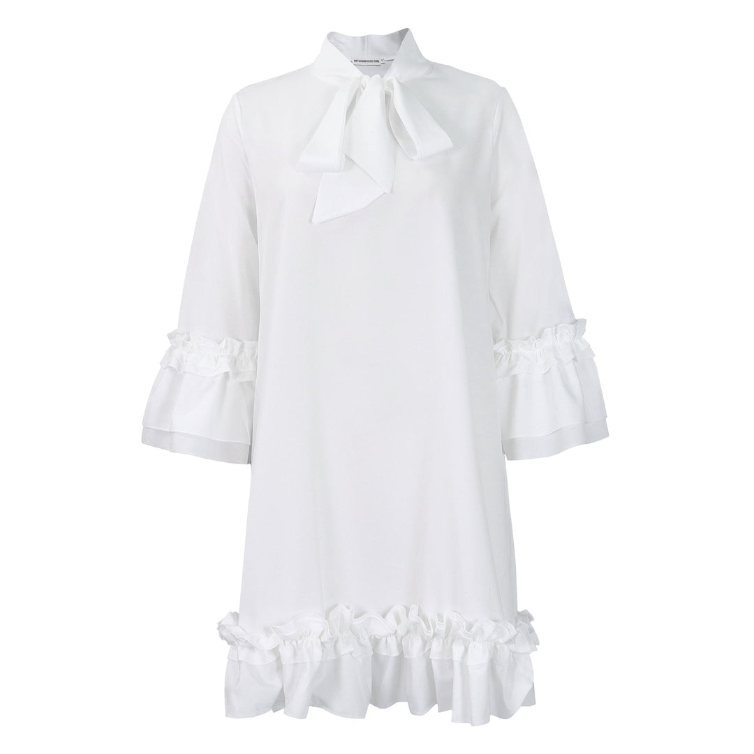Julia | Elegant Ruffle Bow Collar Tunic Dress