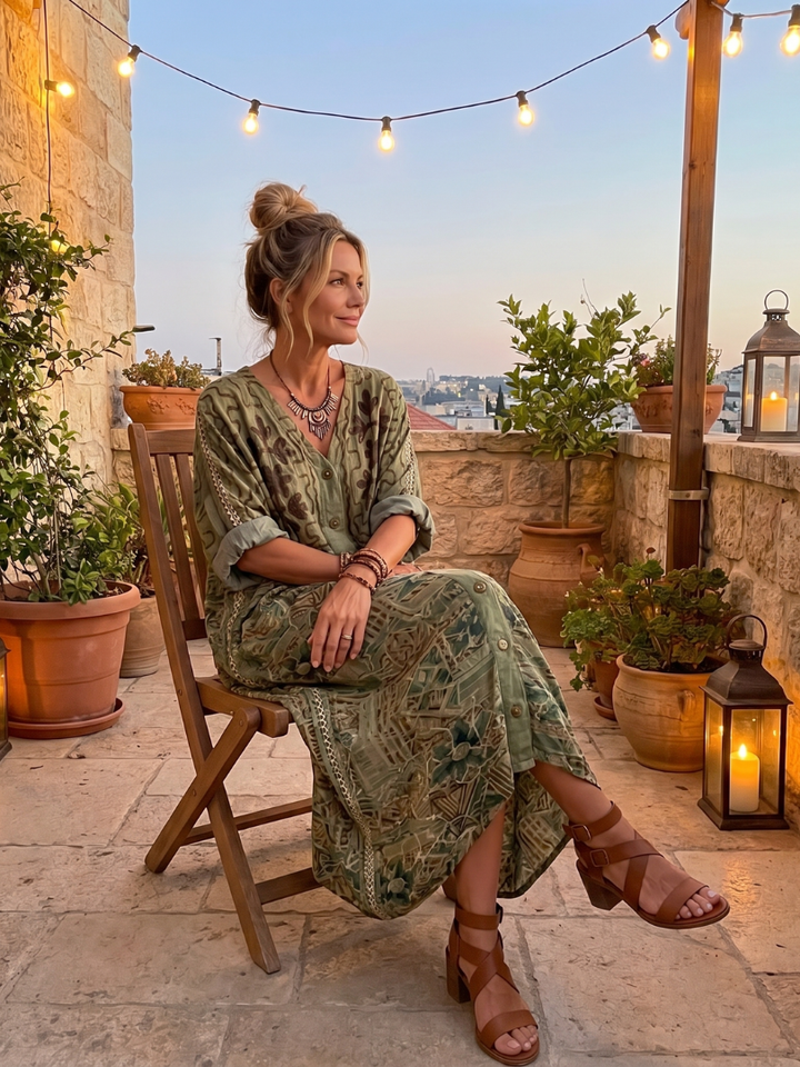 Aleta | Midi Dress – Embroidered Button Front with Pockets