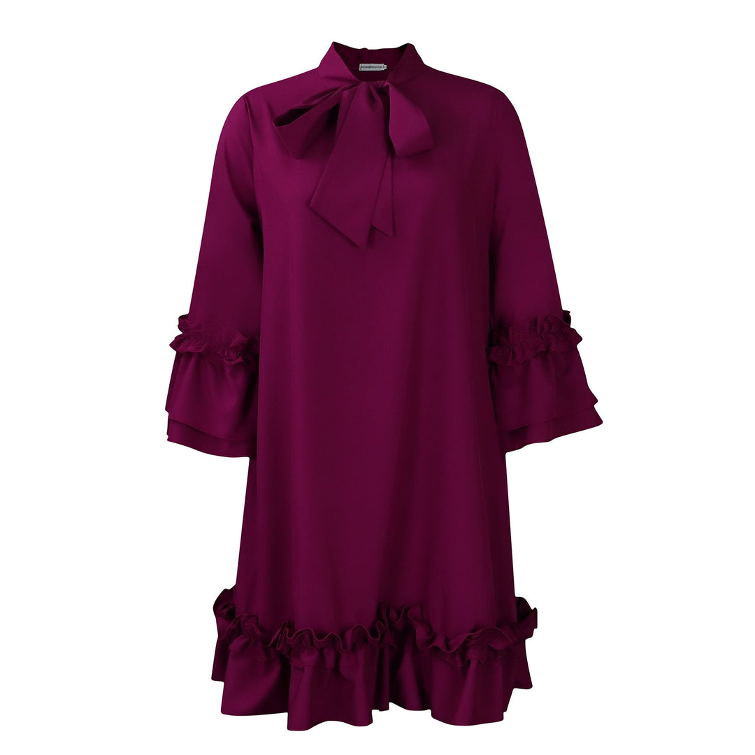 Julia | Elegant Ruffle Bow Collar Tunic Dress