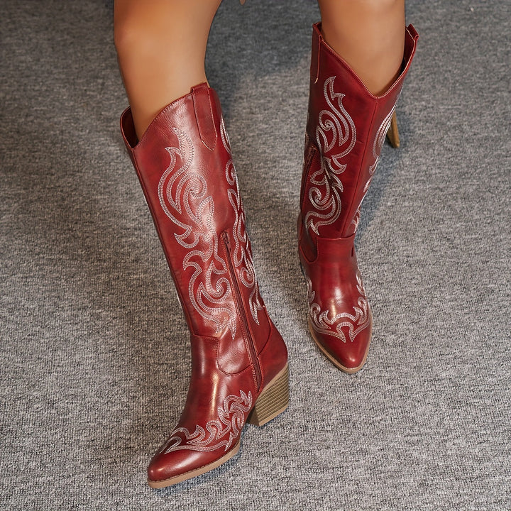 Freya | Klassische Cowboystiefel mit weitem Schaft und Westernstickerei