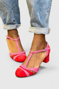 Audrey | Sophisticated Suede Color Block Ankle Strap Heels