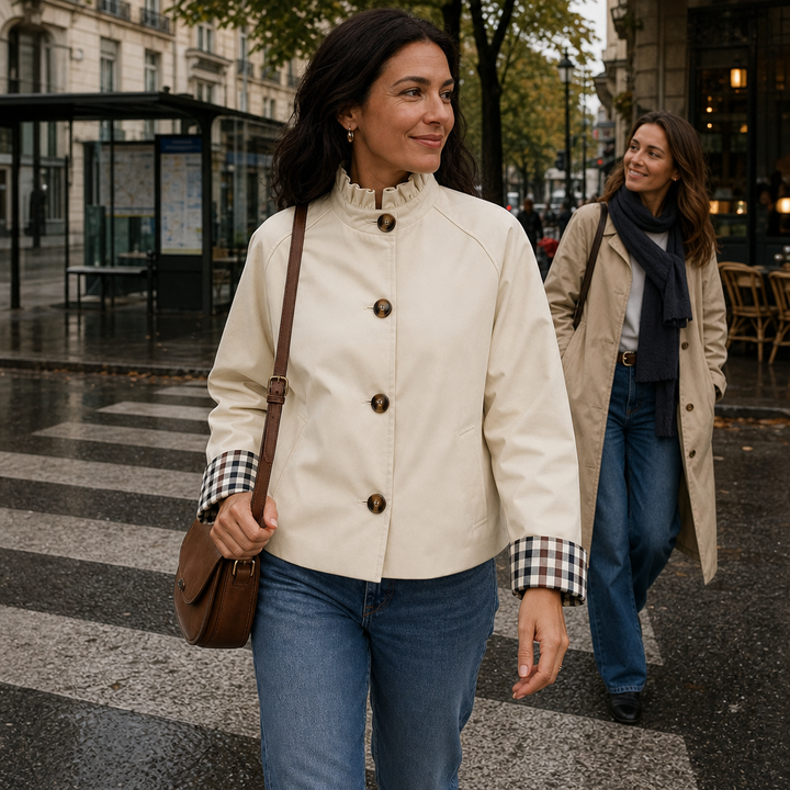 Cuff & Collar | Short Trench Coat – Stylish Plaid Cuffed Design