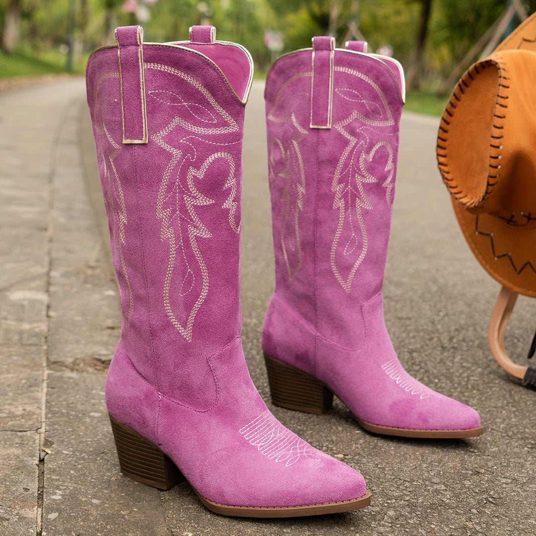 Sylvia | Stylish And Embroidered Wide-Calf Cowboy Boots
