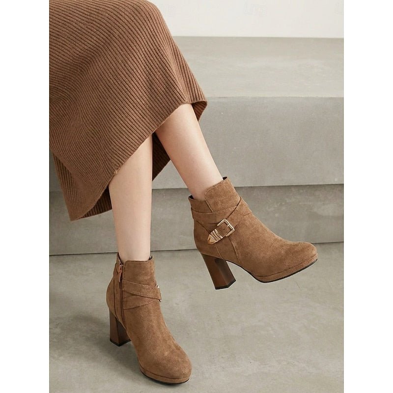 Renata | Buckle-Strap Block Heel Ankle Boots for Women