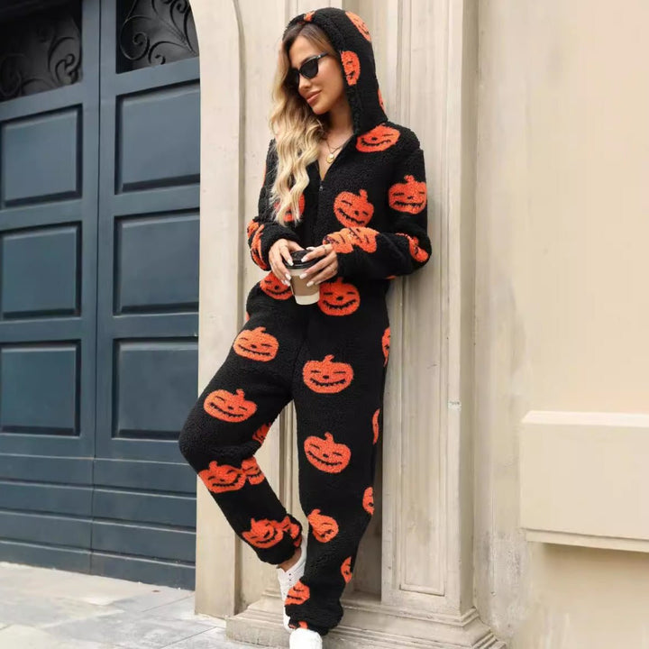 Felina | Halloween Jumpsuit – Cozy Hooded Fleece Design for Women