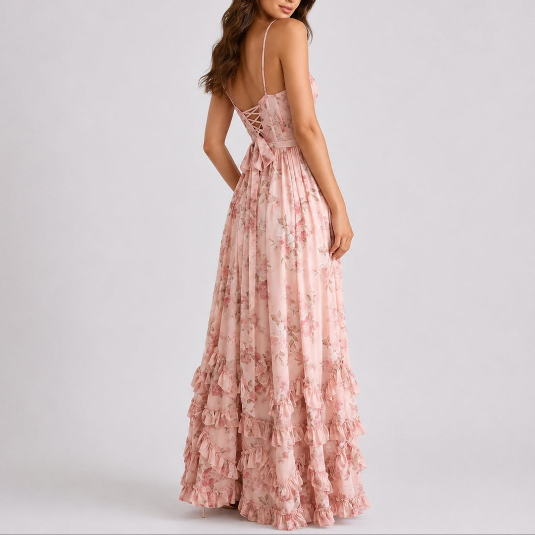 Charlotte | Stilvolles florales Maxikleid mit Korsett für Herbsthochzeiten