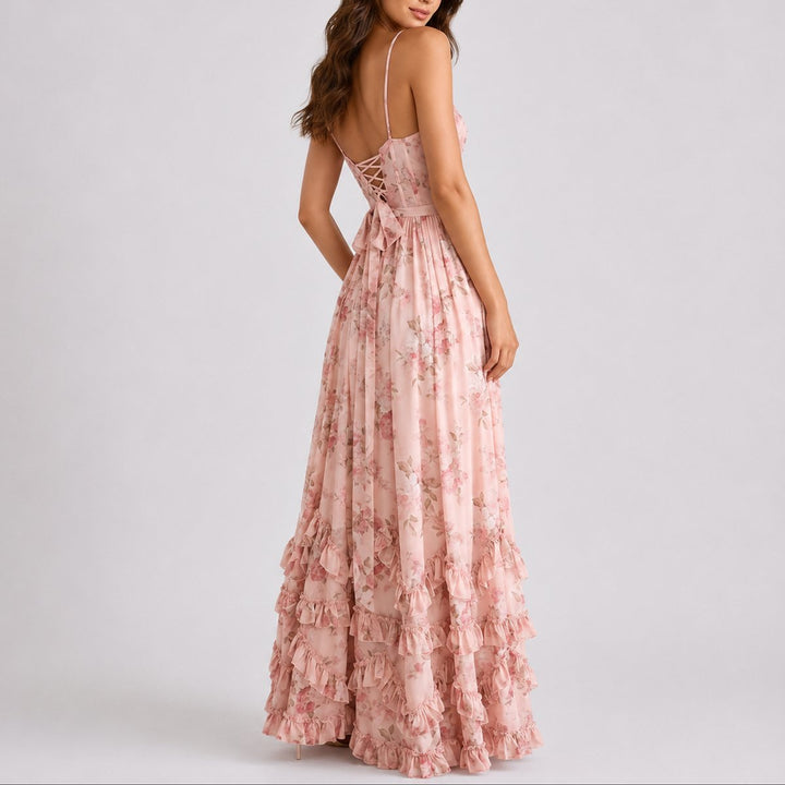 Charlotte | Stilvolles florales Maxikleid mit Korsett für Herbsthochzeiten