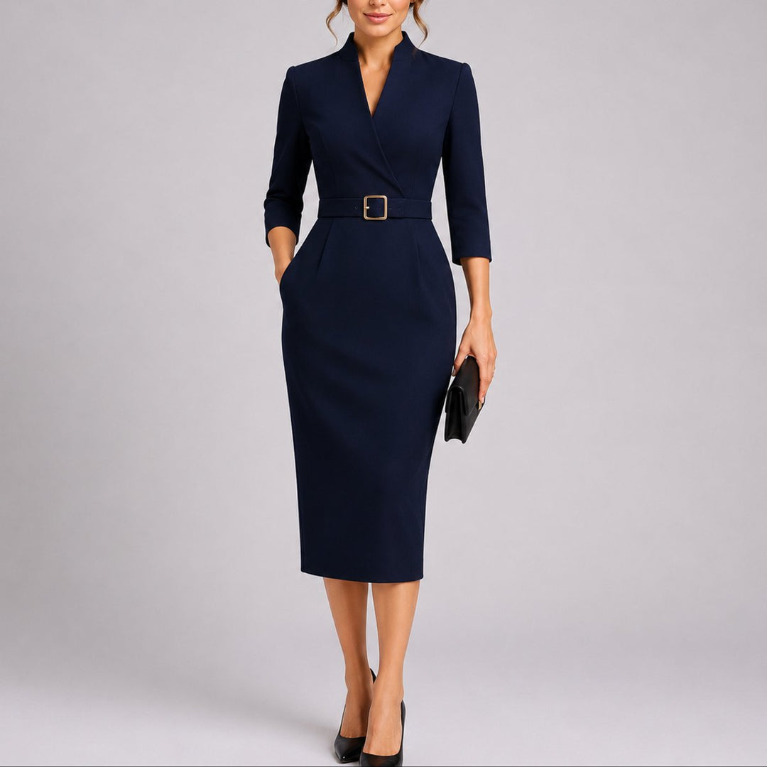 Freya | Elegant Fall Wedding Belted Bodycon Midi Dress