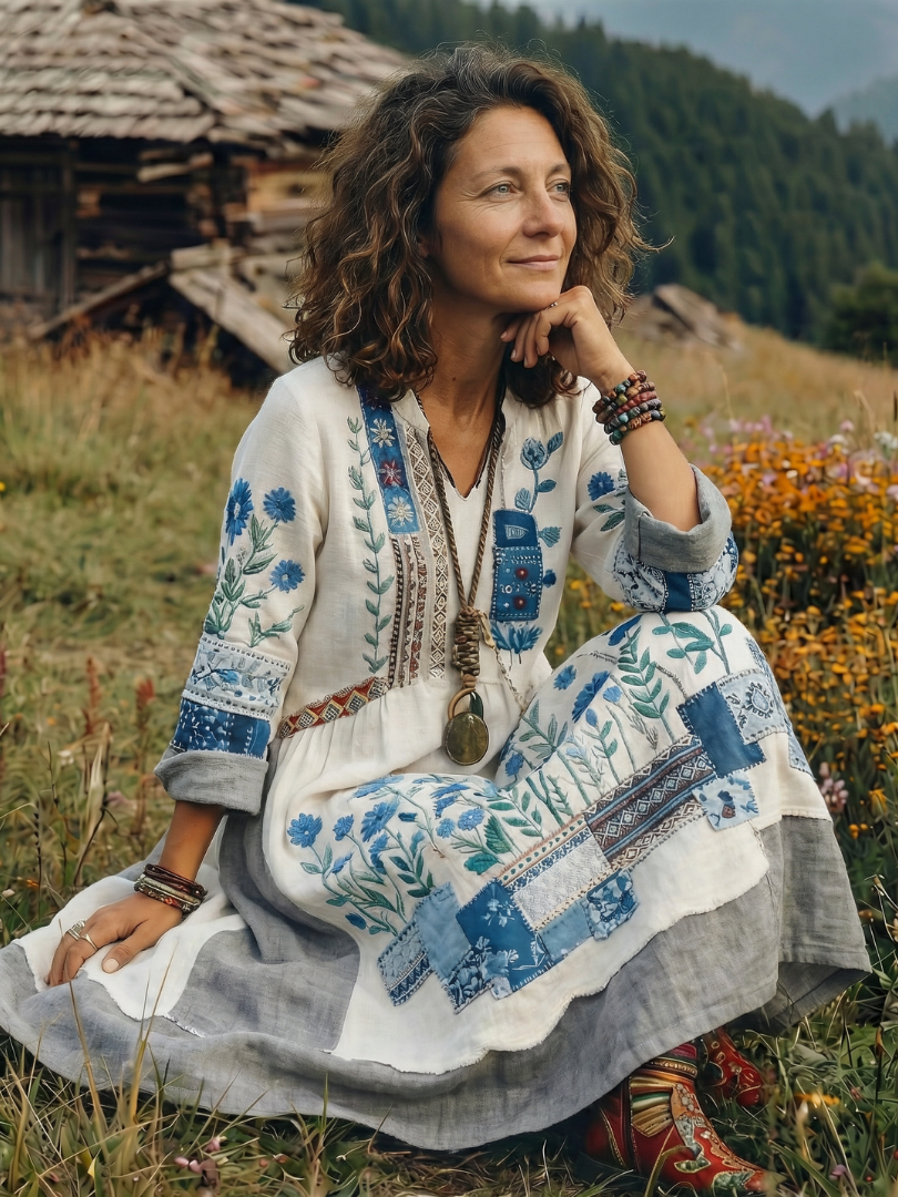 Alix | Midi Dress – Embroidered Panel Style for Women