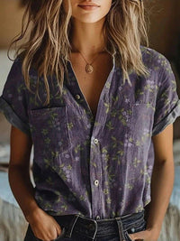 Sophie | Elegant Floral Button-Up Short-Sleeve Blouse