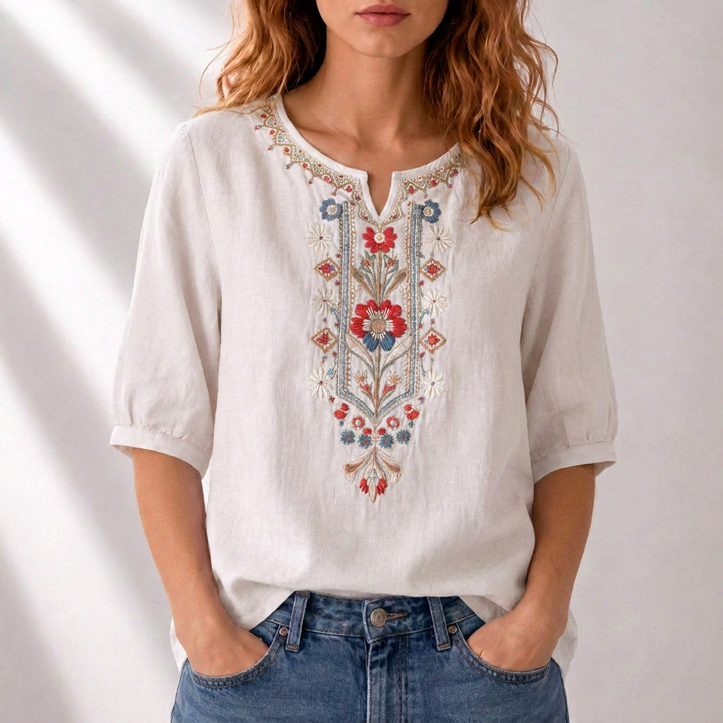 Lucia | Floral Embroidered Blouse – Elegant Casual Style for Women