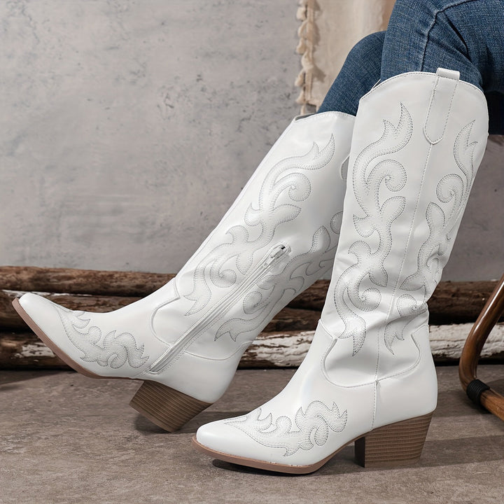 Freya | Klassische Cowboystiefel mit weitem Schaft und Westernstickerei