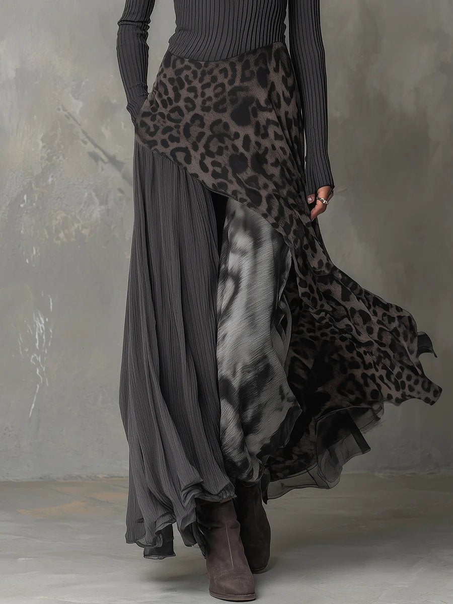Evelyn | Schickes und trendiges Maxikleid mit Leopardenmuster und langen Ärmeln