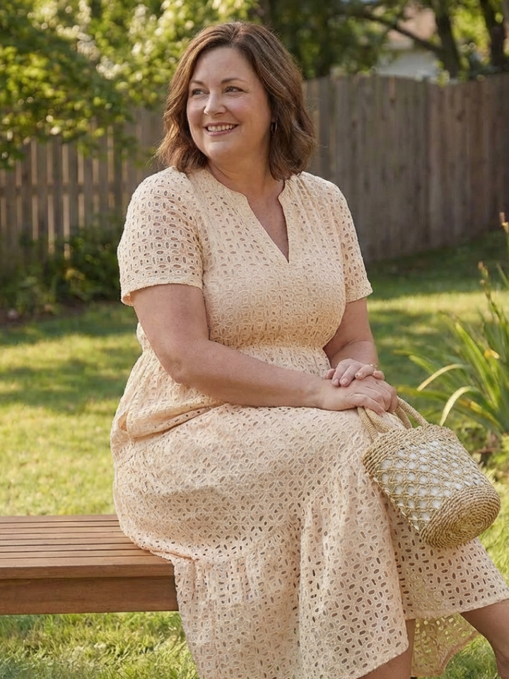 Odelisse | Midi Dress – Short Sleeve Eyelet Style