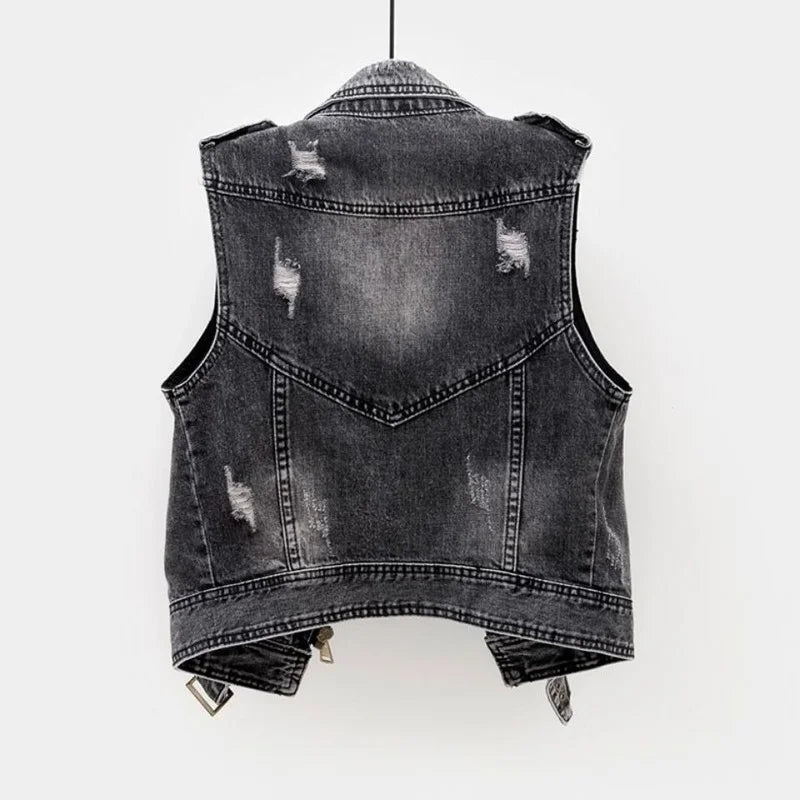 Jack | Edgy And Stylish Distressed Denim Moto Vest