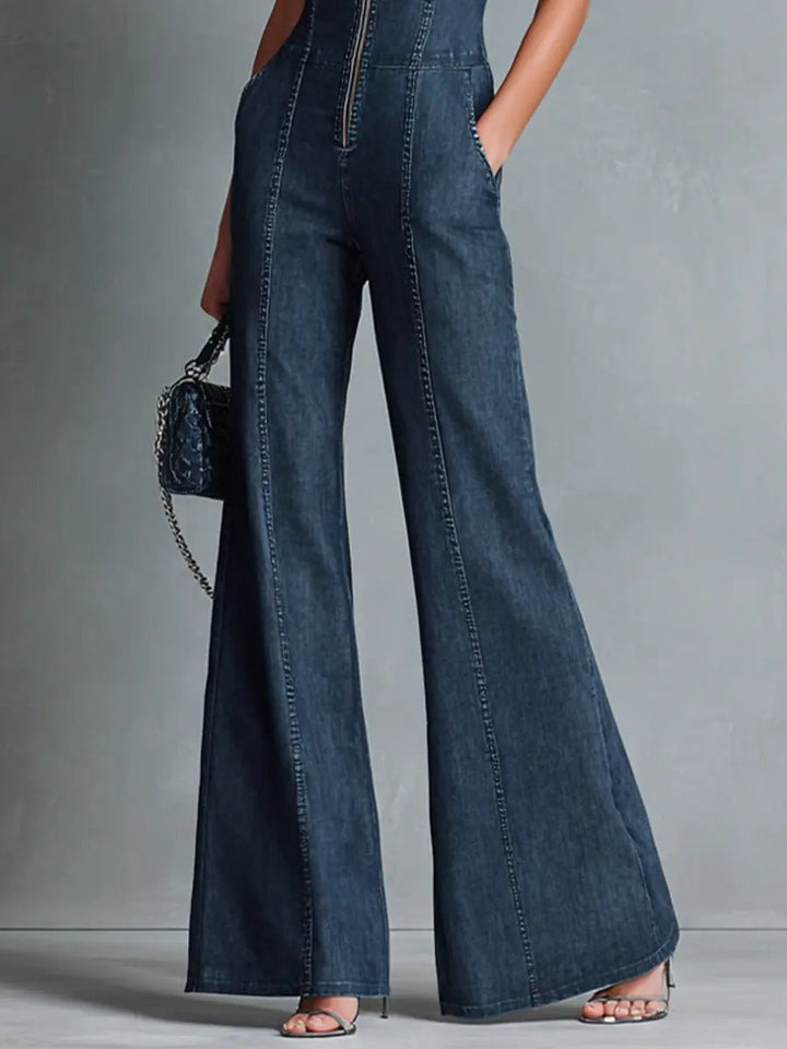 Greta | Denim Jumpsuit – Stylish Flared Fit for Women