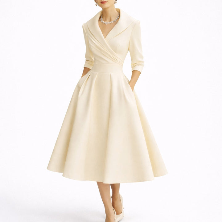 Maisie | Elegantes Design, strukturiertes A-Linien-Midikleid für Herbsthochzeiten