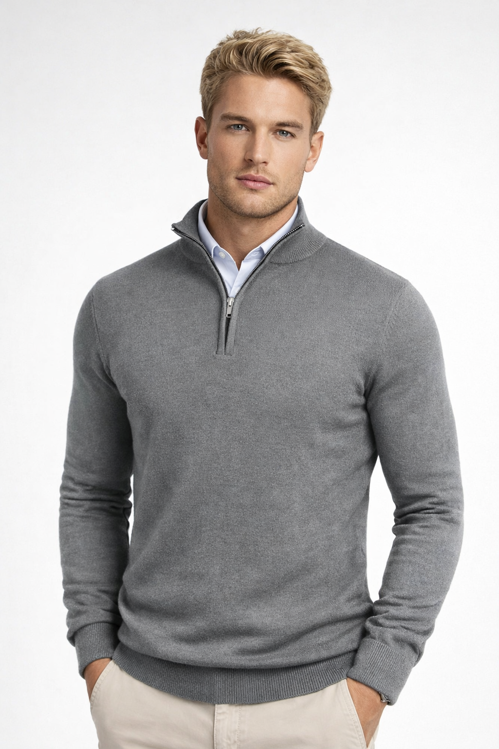 Oliver | Moderner Pullover mit halbem Reißverschluss und Stehkragen