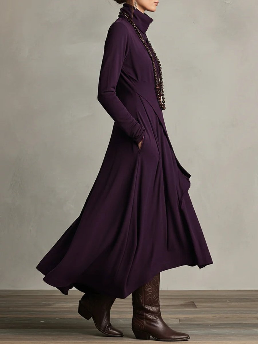 Isabella | Stylish Asymmetrical Roll-Collar Long-Sleeved Maxi Dress