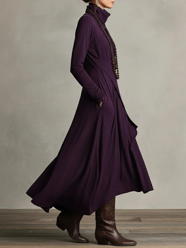 Isabella | Stylish Asymmetrical Roll-Collar Long-Sleeved Maxi Dress
