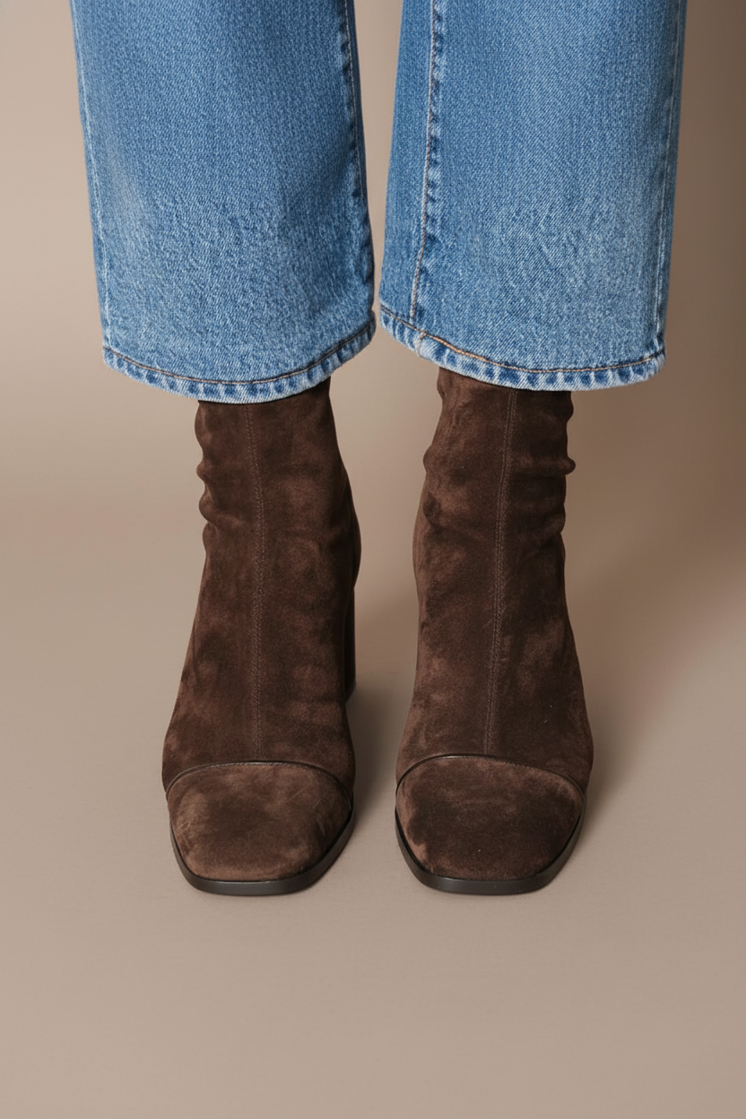 Susan | Zeitgenössische Wildleder-Stiefeletten mit eckiger Zehenpartie