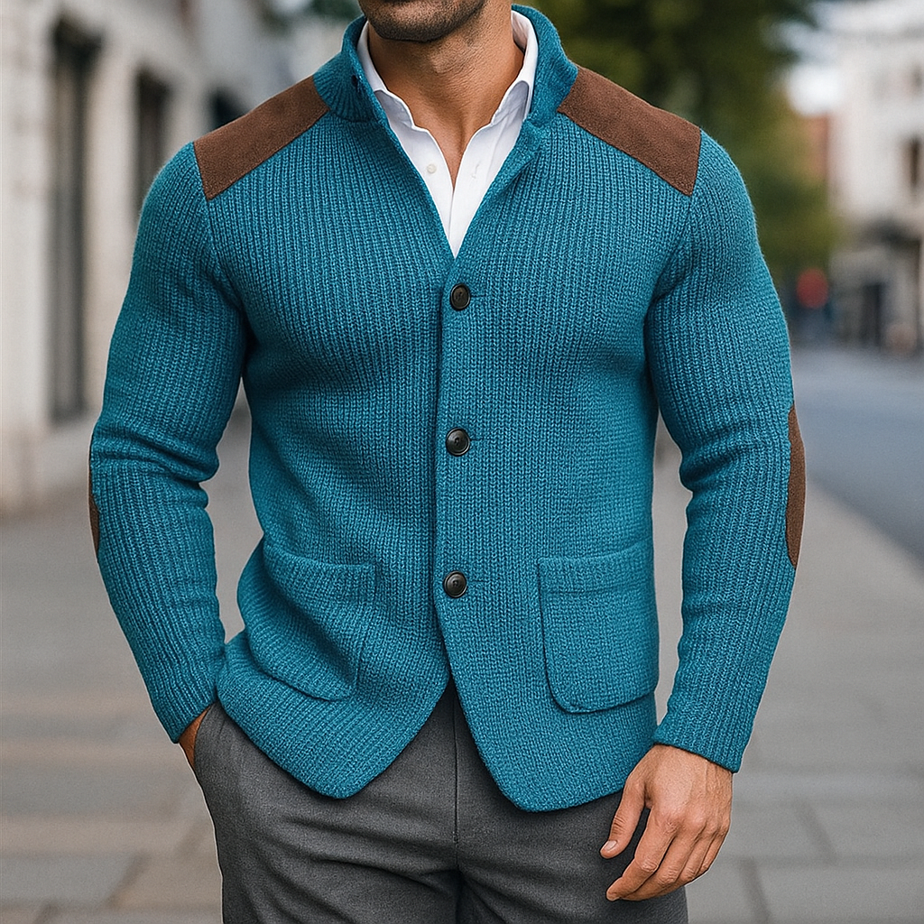 Lucas | Strukturierter Strickblazer mit raffinierten Details in Velourslederoptik