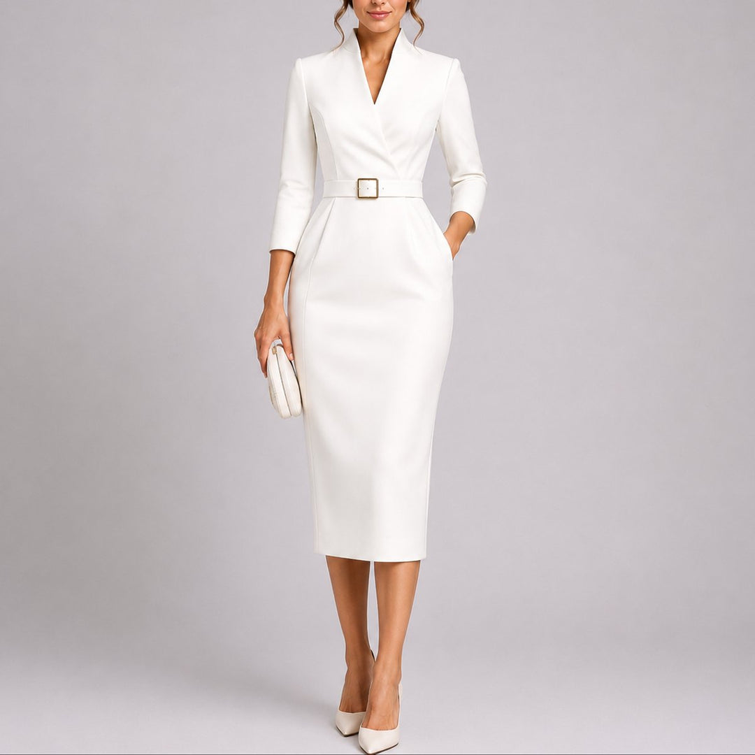 Freya | Elegant Fall Wedding Belted Bodycon Midi Dress