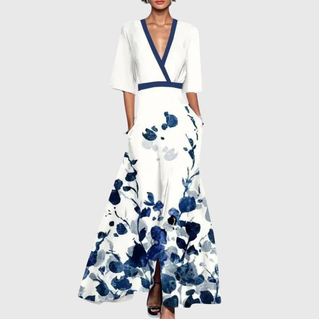 Juliette | Trendiges, floral gemustertes Wickel-Maxikleid mit langen Ärmeln