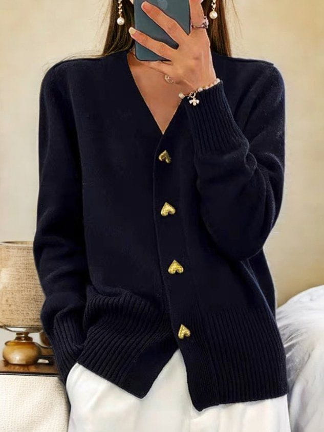Sophie | Elegant And Chic Heart-Buttoned Knit Cardigan
