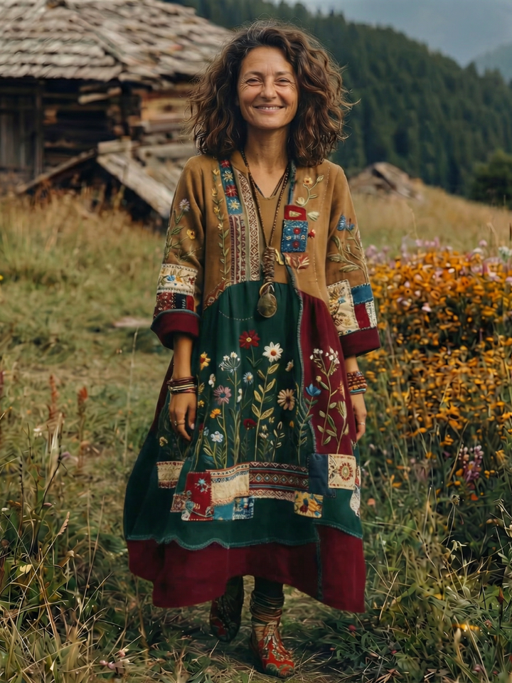 Alix | Midi Dress – Embroidered Panel Style for Women