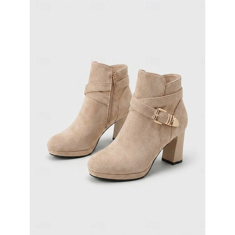 Renata | Buckle-Strap Block Heel Ankle Boots for Women