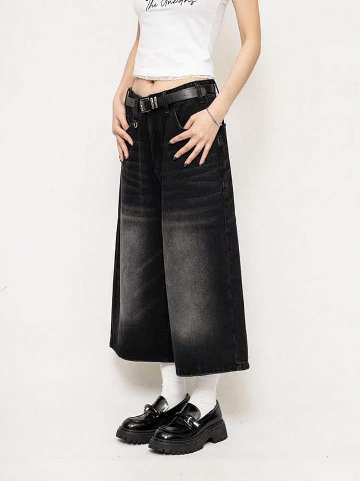 Maya | Retro-Jeans-Culotte mit weitem Bein und Used-Look