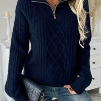 Margot | Cable Knit Half-Zip Stand-Collar Sweater