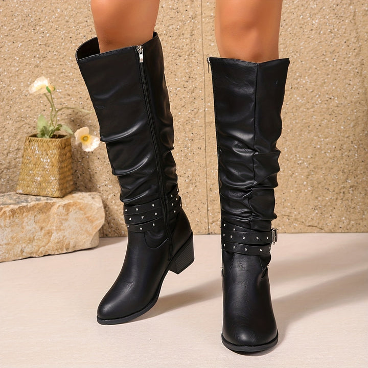Beatrice | Studded Buckle Slouchy Knee High Boots