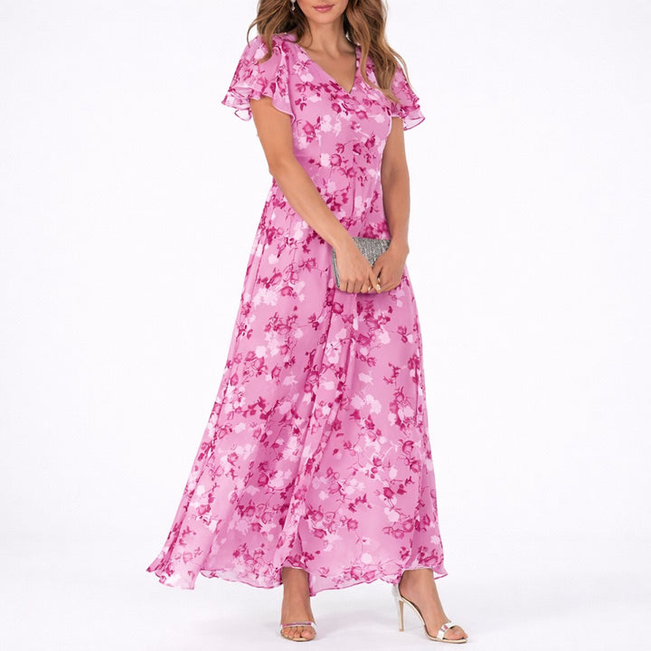 Aurora | Lightweight Fall Wedding Floral Chiffon Maxi Dress