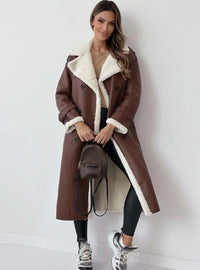 Juliana | Elegant Long Double Breasted Shearling Lined Coat